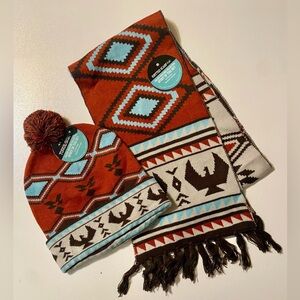 NWT Native Northwest Scarf & Hat Set Salish Weave  Indigenous Spirit of the Sky